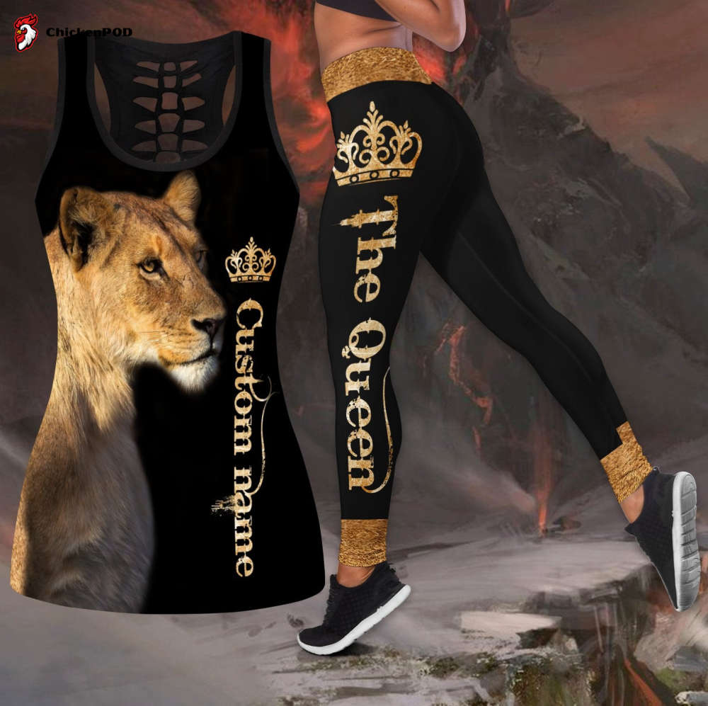 Custom Name Lion Queen legging + hollow tank customize combo For Women Sport Gifts