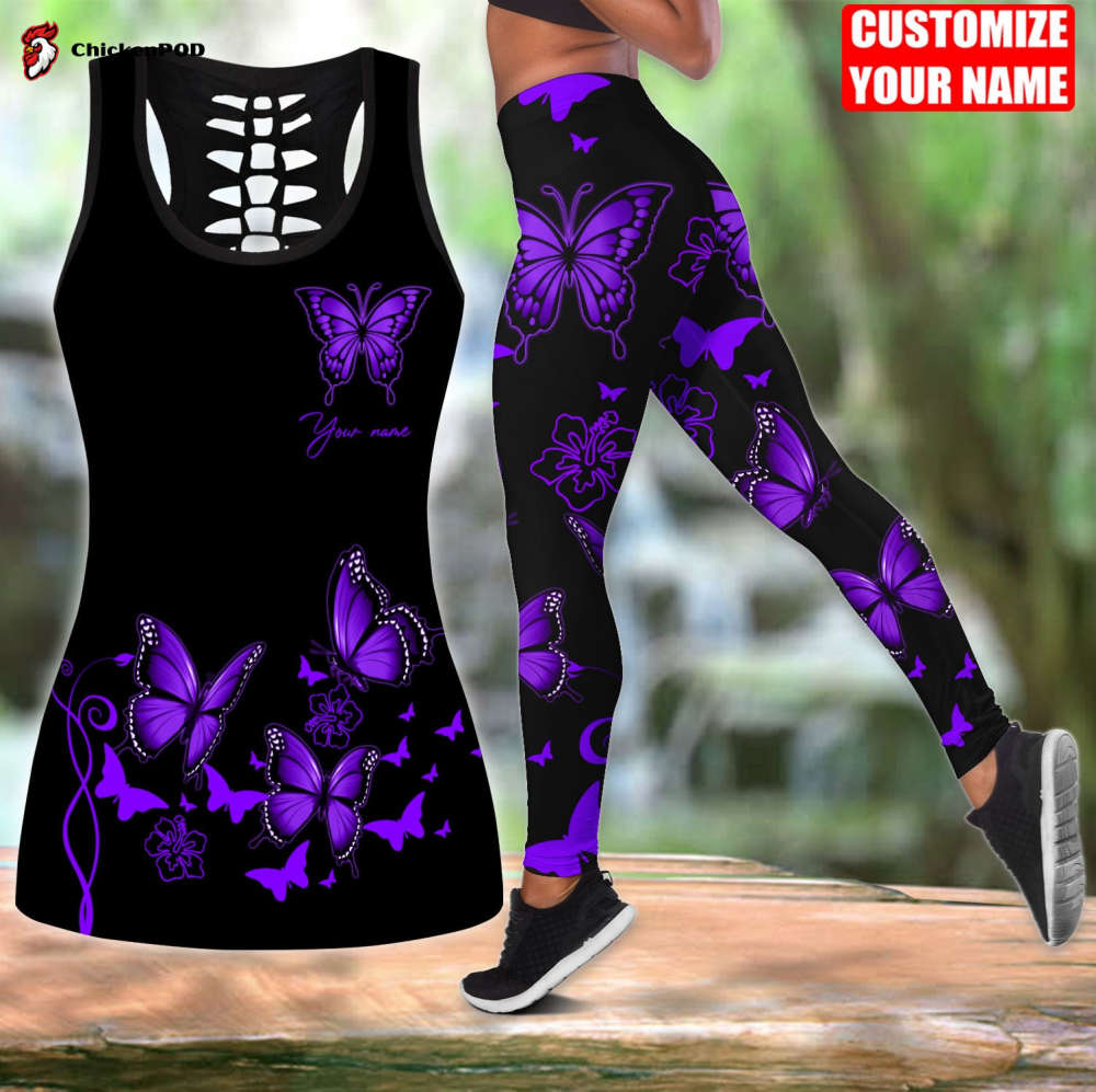 Custom Name Purple Butterfly Combo Legging + Tanktop