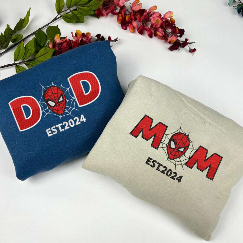 Personalized Spider Mom & Dad Embroidered Shirt Marvel Sweatshirt Mother s Day Gift Spiderman Couple