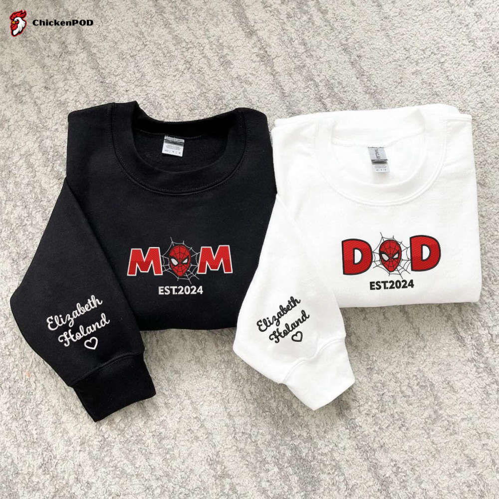 Personalized Spider Mom & Dad Embroidered Shirt Marvel Sweatshirt Mother s Day Gift Spiderman Couple