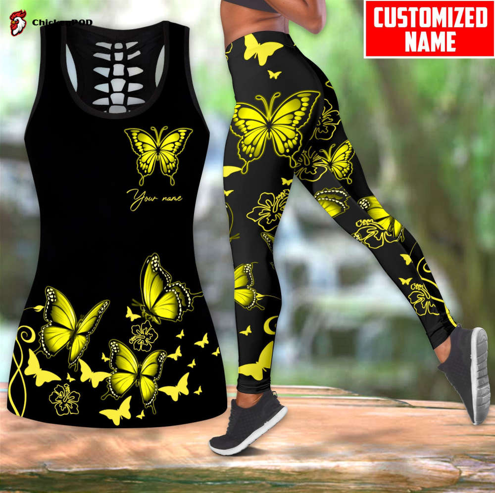 Customized Name Butterfly All Over Printed Combo Tanktop + Legging Sport Gifts