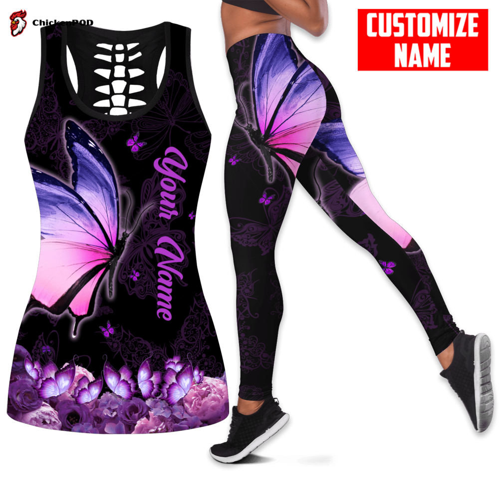 Purple Butterfly With Flower Combo Legging + Tanktop