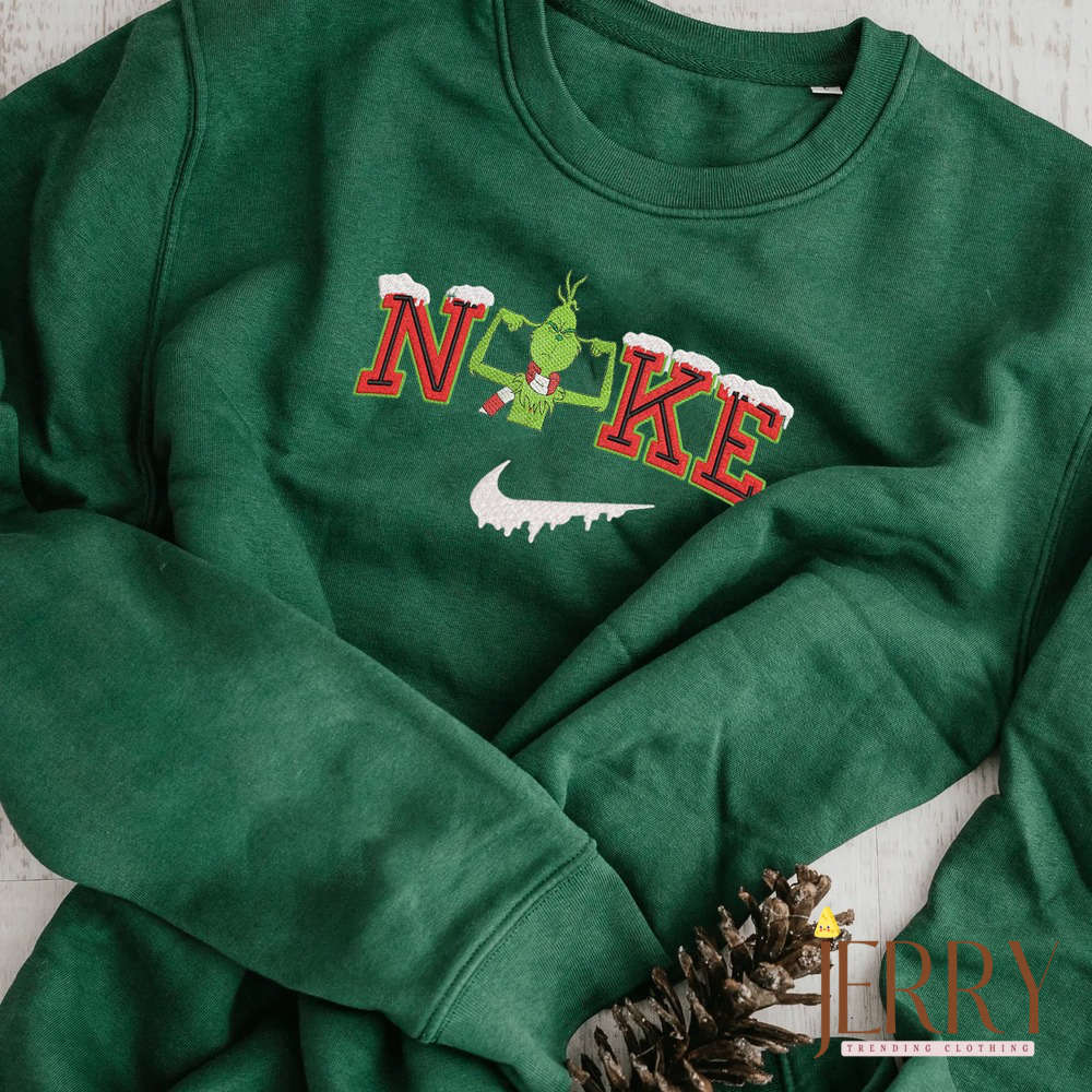 Cute Christmas Grinch Nike Embroidered Sweatshirt: Festive Style with Cozy Nike Comfort