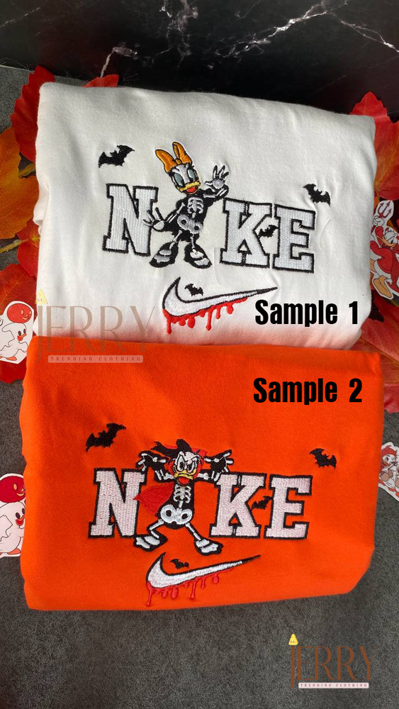 Disney Halloween Nike Embroidered Sweatshirts: Daisy & Donald Duck Matching – Spook-tacular Style!