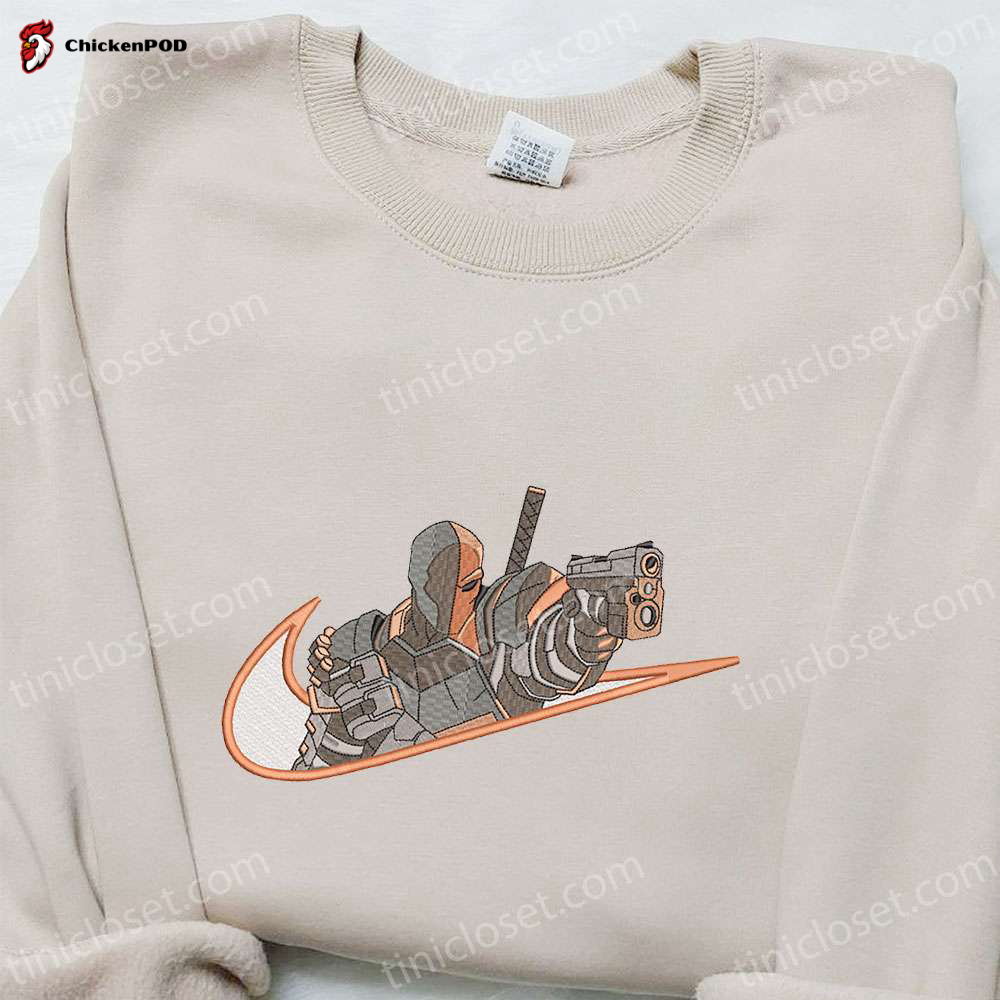 Exclusive Deathstroke x Nike Swoosh Movie & DC Universe Embroidered Shirt – Custom Nike Design