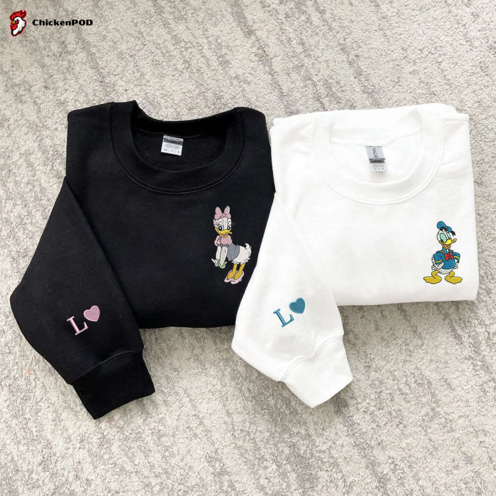 Donald & Daisy Duck Embroidered Sweatshirt: Perfect Valentine s Gift for Couples Cartoon Embroidery & Matching Shirts