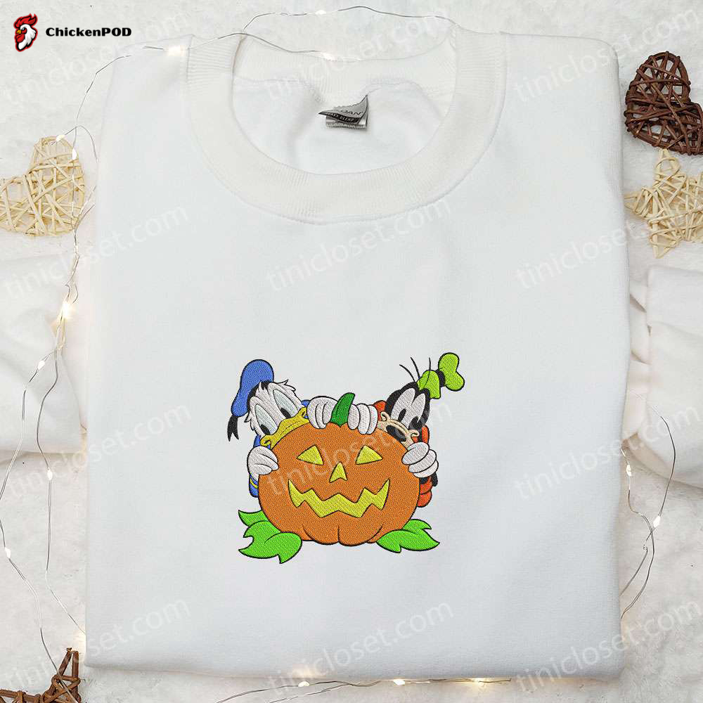 Disney Halloween Embroidered Sweatshirt with Donald Duck and Goofy – Funny Hoodie for Pumpkin Lovers