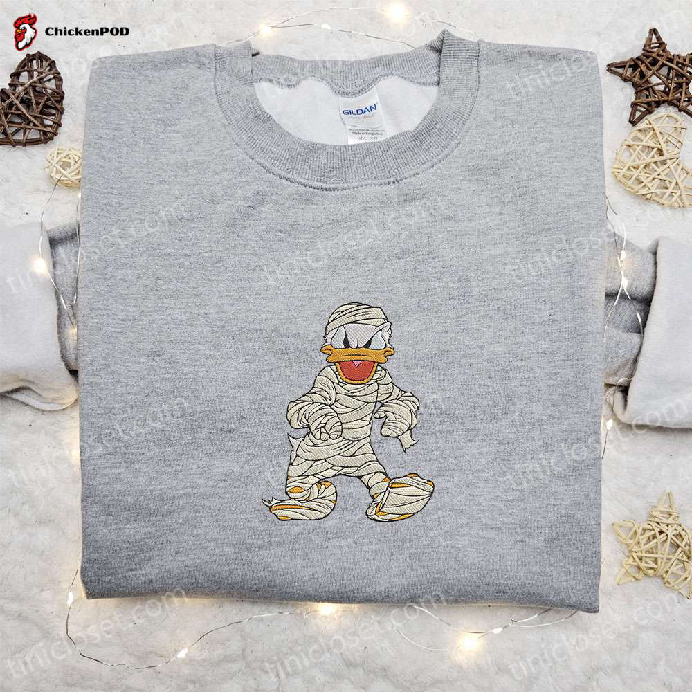 Spooky Donald Duck Mummy Hoodie: Disney Halloween Embroidered Sweatshirt & Funny Shirt