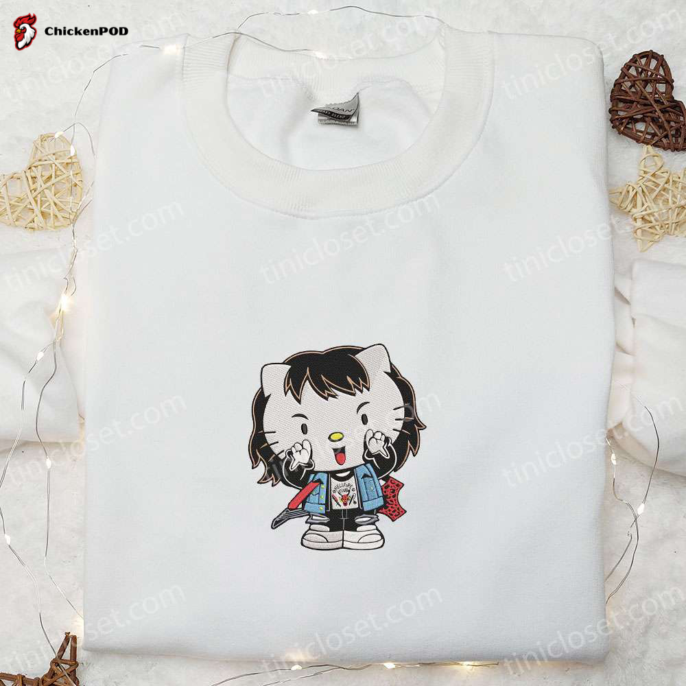 Spooky Collaboration: Eddie Munson Stranger Things x Hello Kitty Embroidered Sweatshirt – Perfect Halloween Shirt Idea!