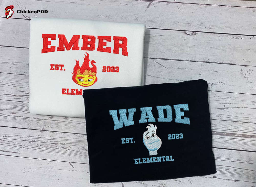 Elemental Ember & Wade Sweatshirts: Disney Embroidered Crewneck & Couple Shirts Trending Designs