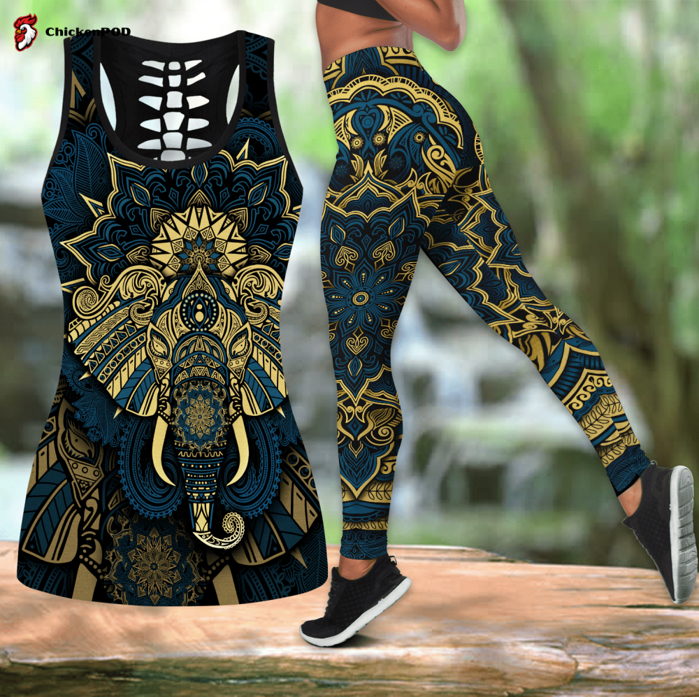 Elephant Royal Mandala Premium 3D All Over Printed Legging Tank Top Combo