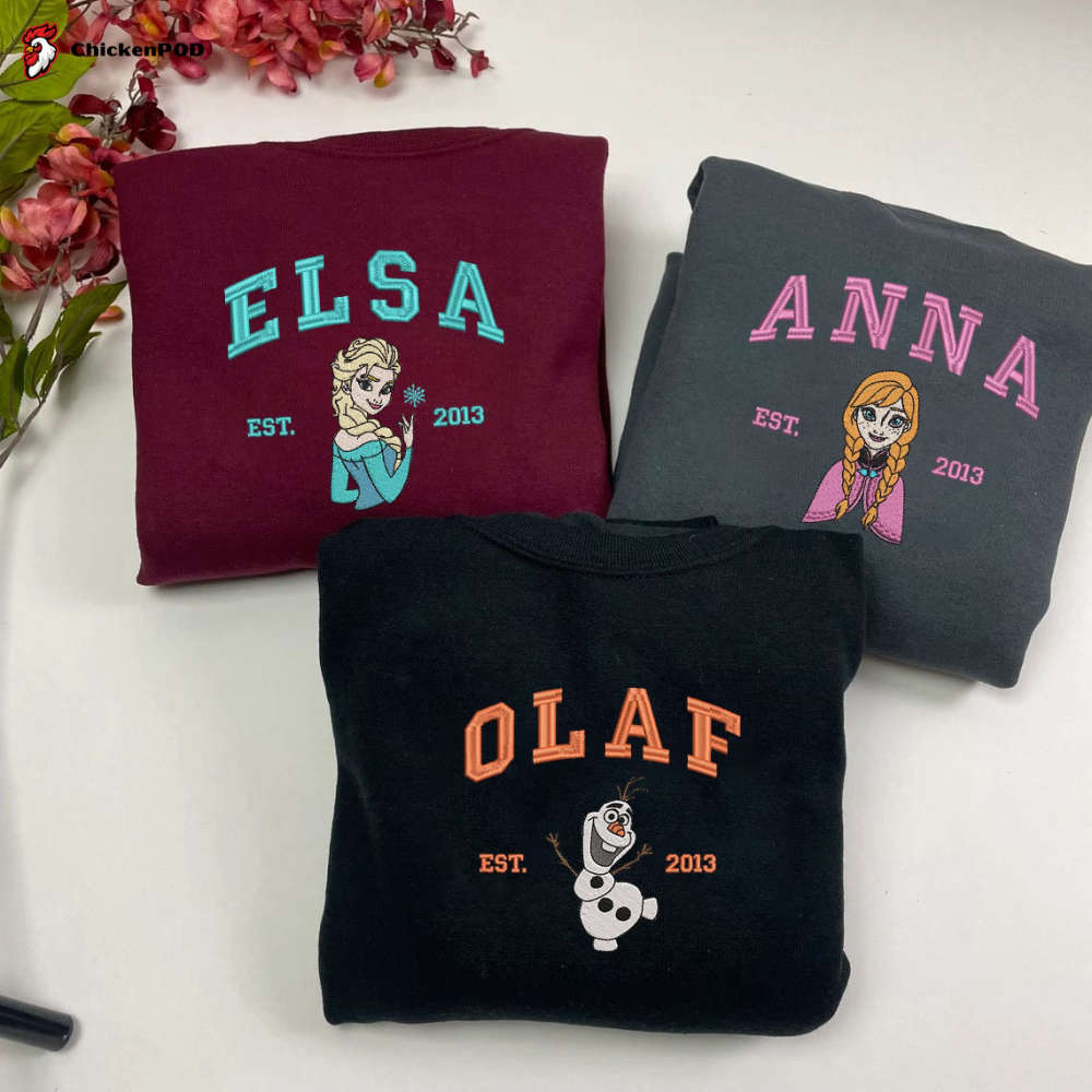 Elsa Anna Olaf Embroidered Sweatshirt – Trending Princess Cartoon Shirts Perfect Gift for Sister & Friend