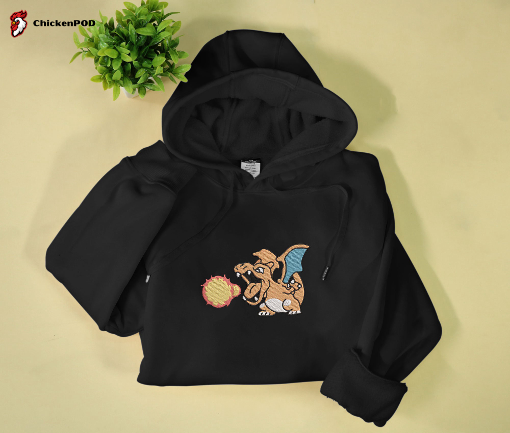 Embroidered Charizard Hoodie – Unique Sweatshirt Gift with Charizard Embroidery