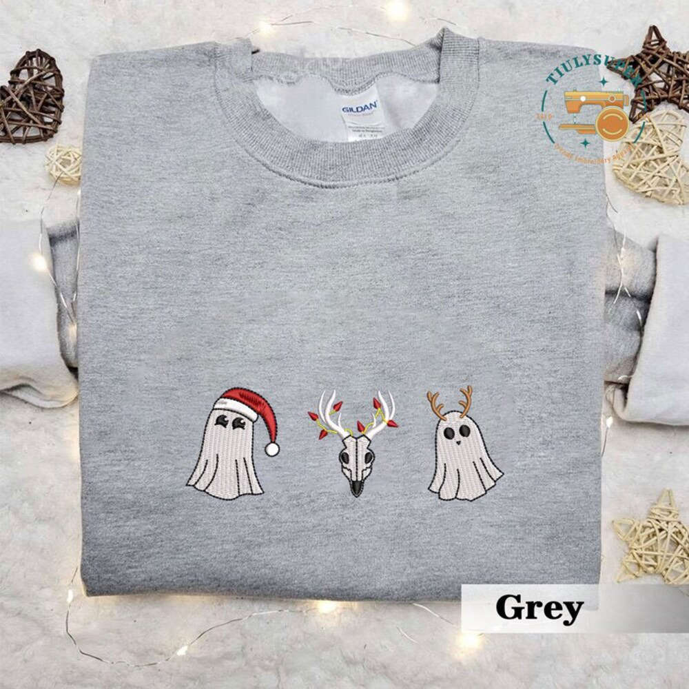 Spooky Christmas Embroidered Sweater: Ghost Shirt & Sweatshirt