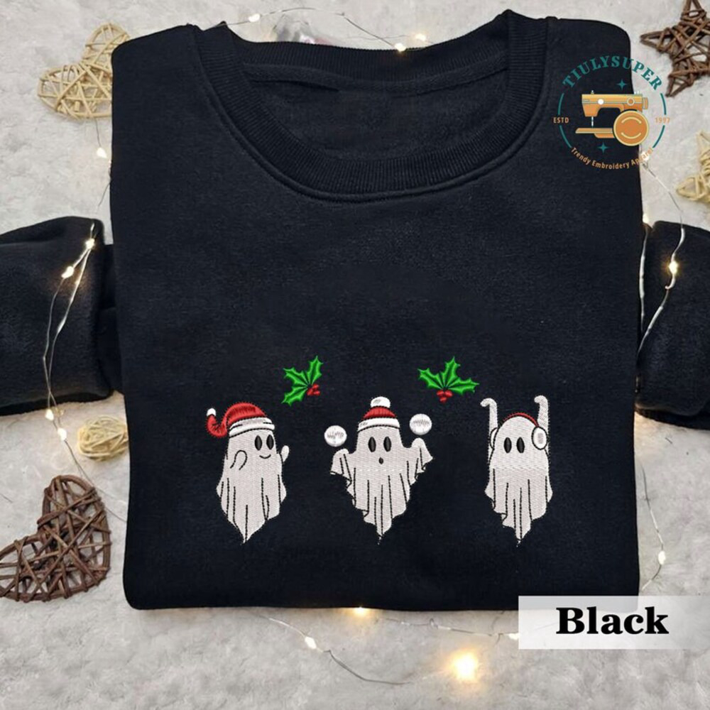 Ghostly Embroidered Christmas Sweatshirt – Spooky Season Sweater