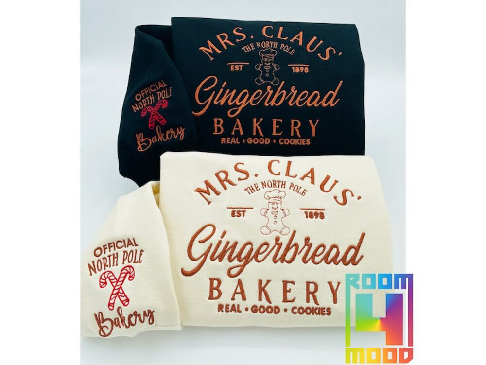 Y2K Style Gingerbread Sweatshirt Mrs Claus Bakery Festive Embroidered Crewneck