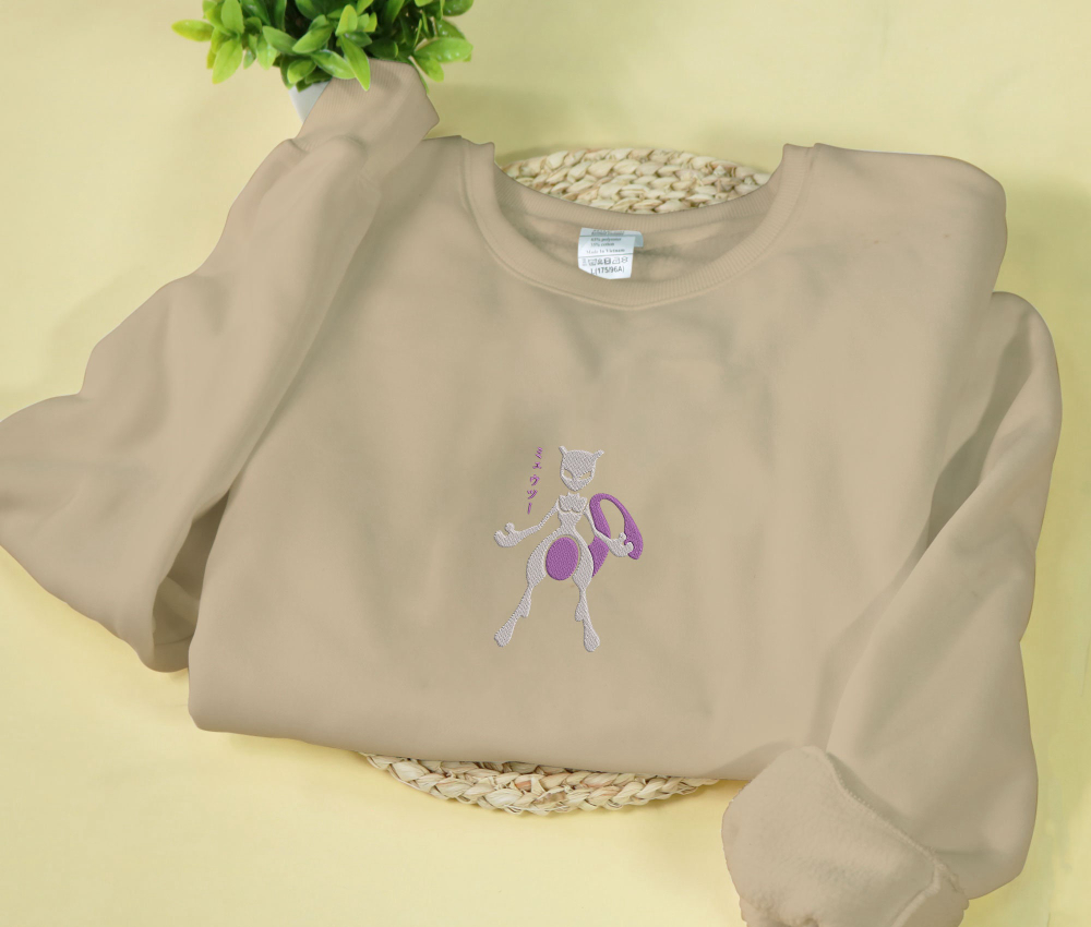 Stylish Embroidered Mewtwo Sweatshirt – Perfect Gift for Psychic Pokemon Fans!