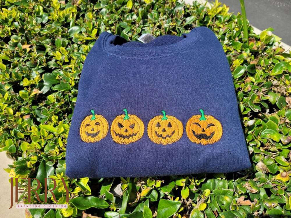 Halloween Embroidered Pumpkin Sweatshirt: Spooky & Stylish Women s Halloween Sweatshirt