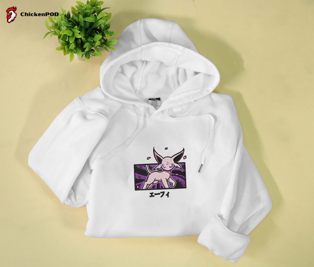 Espeon Embroidered Hoodie: Unique Sweatshirt Gift with Espeon Embroidery Design