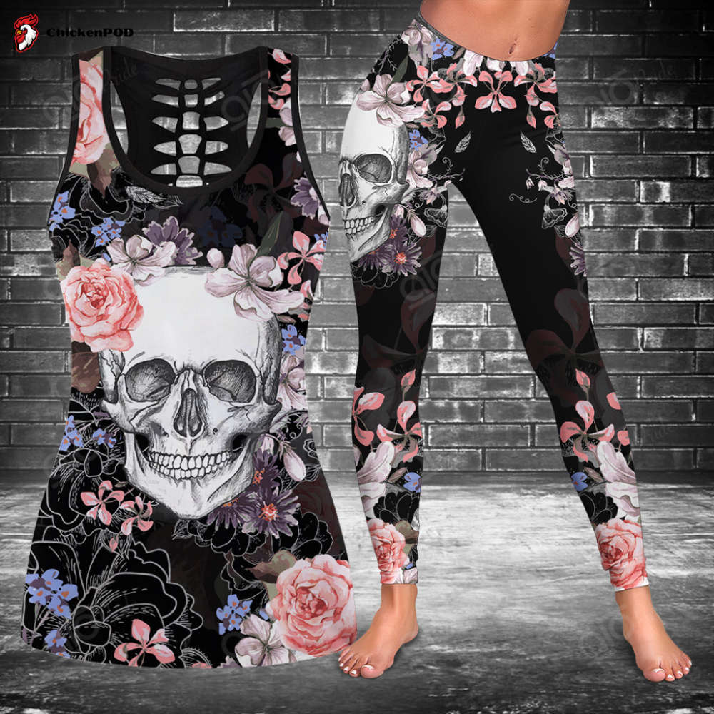 Flowers Skull Hollow Tank Top Or Legging