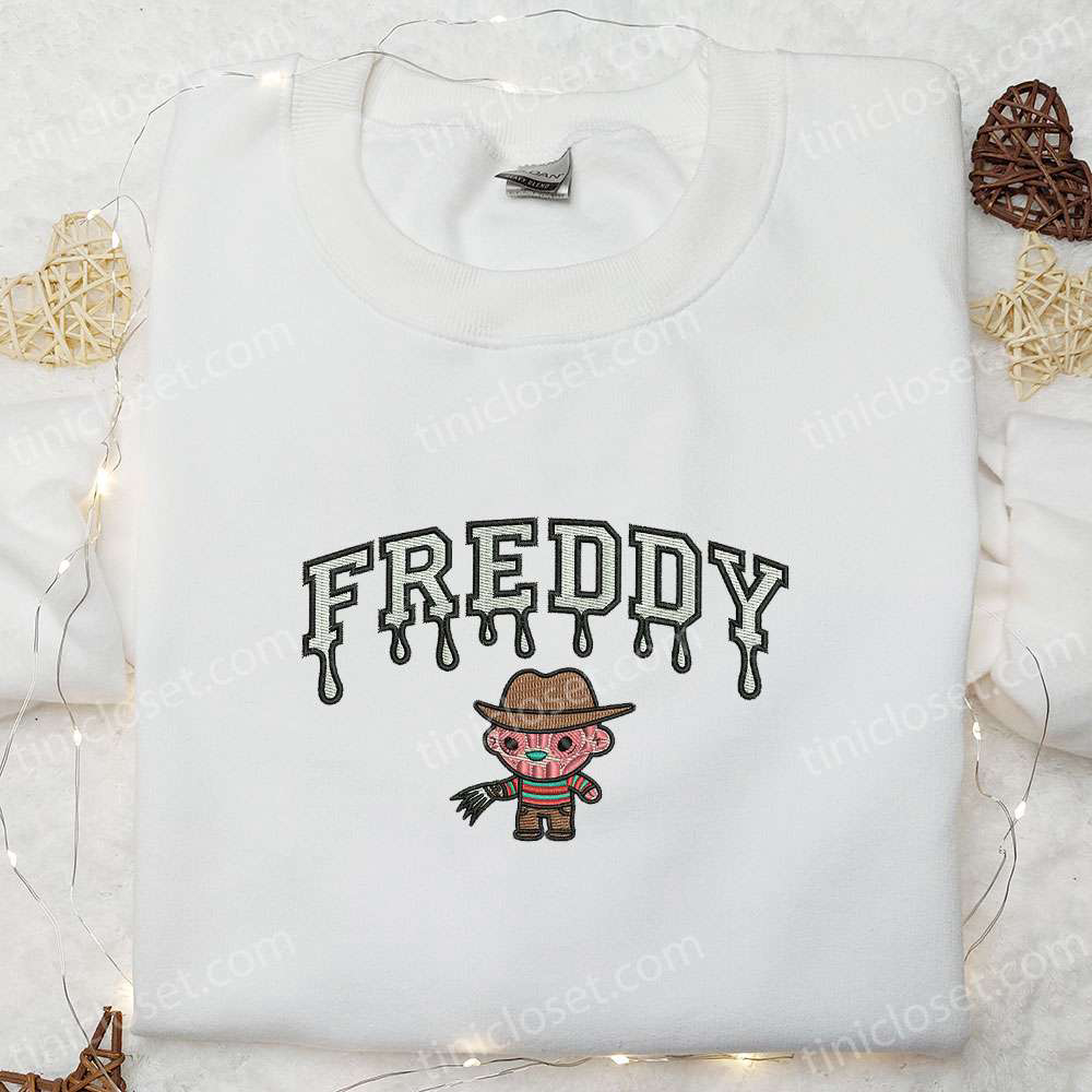 Spooky Freddy Krueger Drip Embroidered Sweatshirt: Best Horror Movie Hoodie for Halloween Gifts