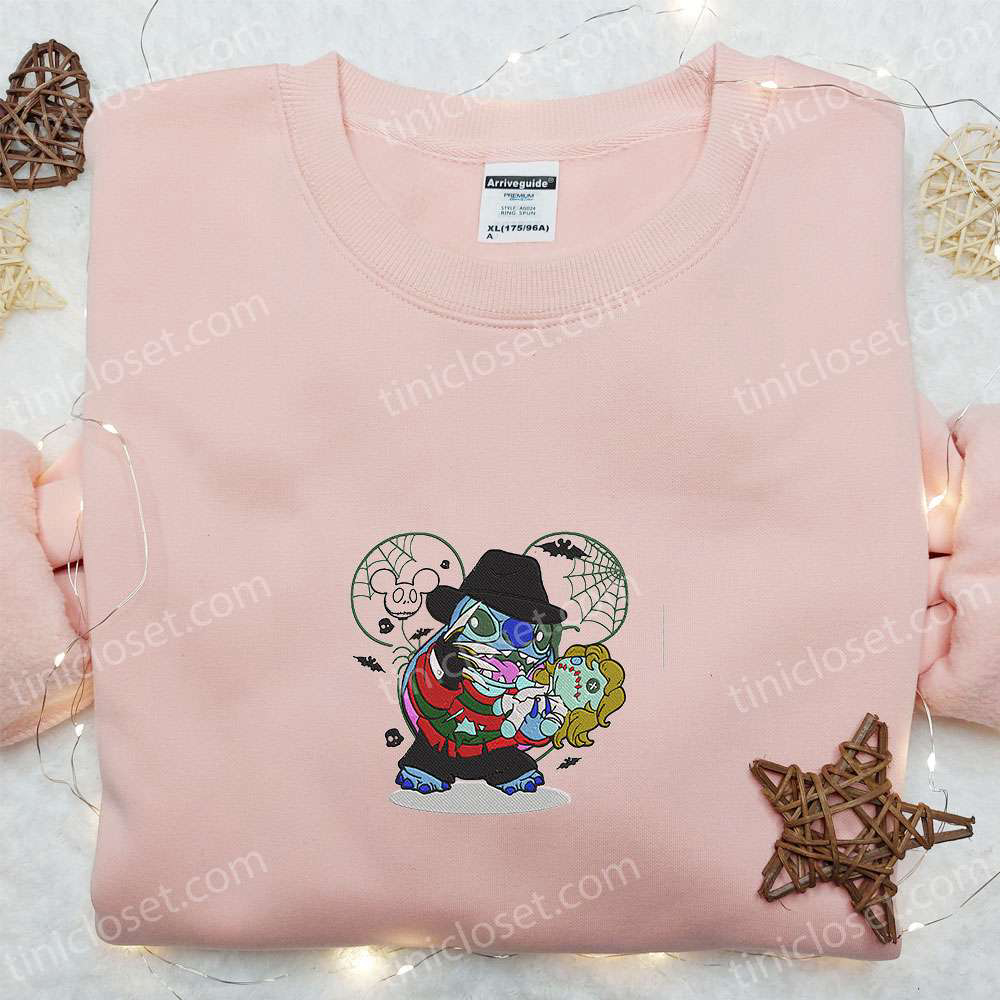 Freddy Krueger x Stitch Doll Disney Embroidered Sweatshirt – Spooky Silhouette Horror Movies Hoodie for Disney Halloween