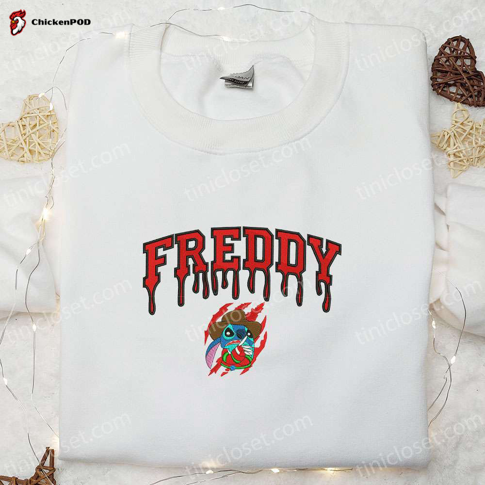 Freddy Krueger x Stitch Embroidered Sweatshirt: Silhouette Horror Movies Hoodie & Disney Halloween Gifts