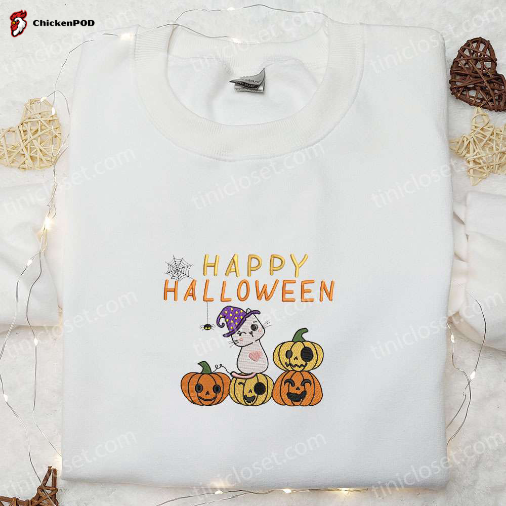 Spooky Halloween Embroidered Sweatshirt & Hoodie: Love Pumpkin Ghost Bat Design Perfect Halloween Shirt Ideas