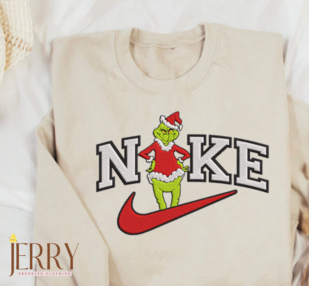 Funny Nike Grinch Angry Standing Swoosh Sweatshirt – Playful Embroidered Top