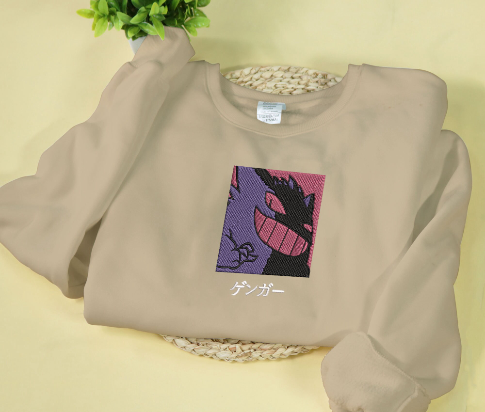 Get Spooked with Gengar: Anime Embroidered Sweatshirt – Perfect Gift!