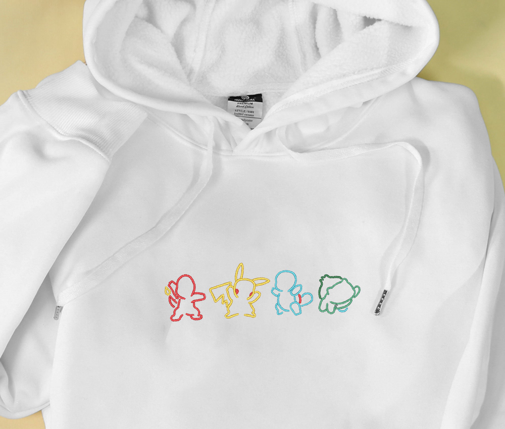 Geometry Cute Embroidery Hoodie Shirt Pikachu Charmander Squirtle Bulbasaur Funny Sweatshirt Gift