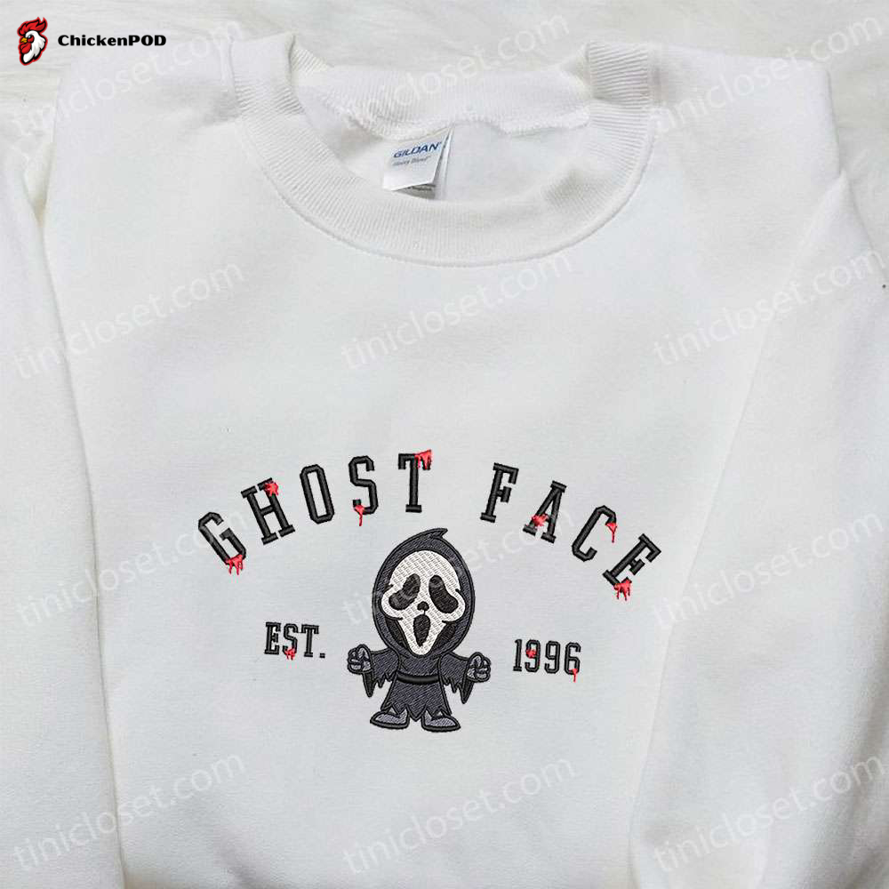 Spooky Ghost Face Est 1996 & Horror Characters Embroidered Shirt – Perfect Halloween Shirts for Family