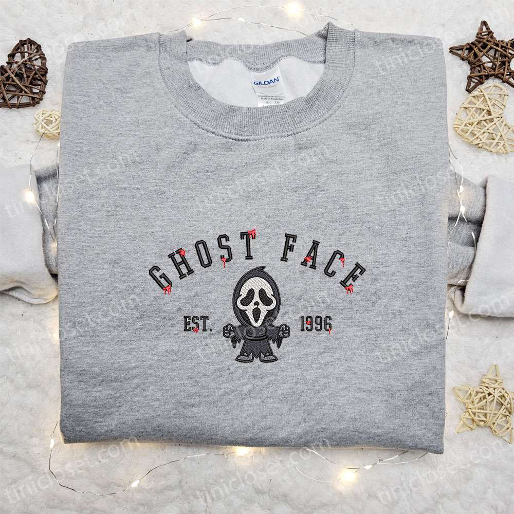 Spooky Ghost Face Est 1996 & Horror Characters Embroidered Shirt – Perfect Halloween Shirts for Family