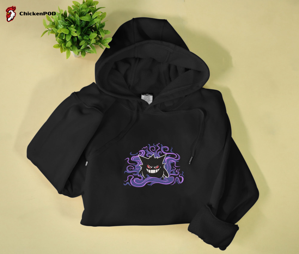 Ghost Gengar Embroidered Hoodie – Embrace the Ghostly Aura with Gengar Sweatshirt – Perfect Gengar Shirt Gift