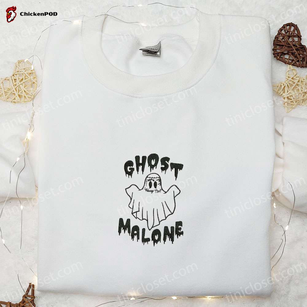 Spooktacular Ghost Malone & Horror Characters Embroidered Shirt – Perfect Halloween Gift!