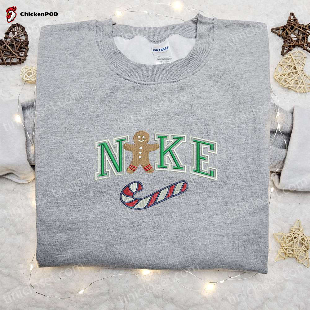 Gingerbread Xmas x Nike Embroidered Tshirt: The Perfect Nike Inspired Shirt for Christmas Gifts