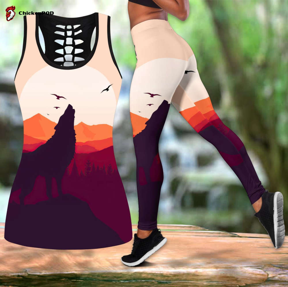 Girl loves wolf legging + hollow tank combo for Women