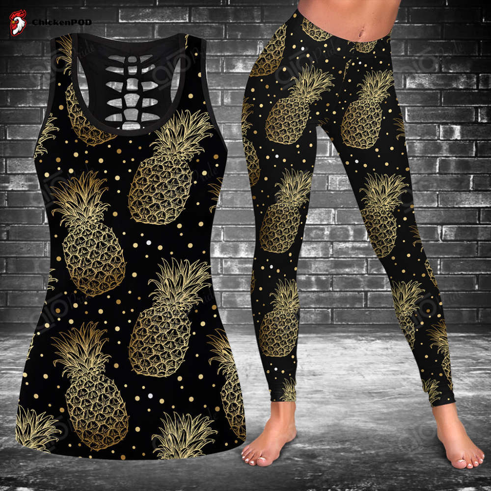 Golden Pineapples Hollow Tank Top Or Legging