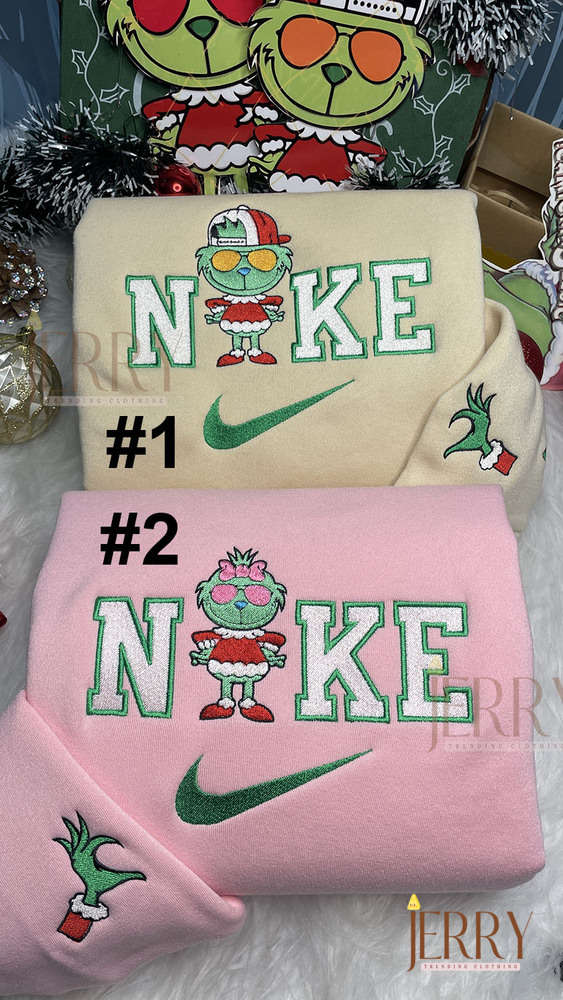 Grinch Christmas Nike Embroidered Sweatshirt: Perfect Xmas Gift for Family