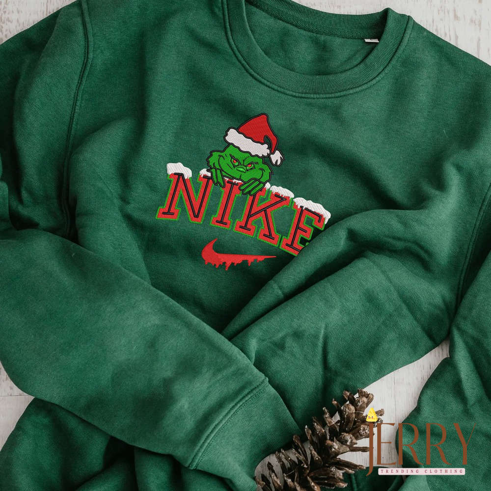 Get Festive & Cozy with Grinch Christmas Nike Embroidered Sweatshirt Perfect Grinch Shirt