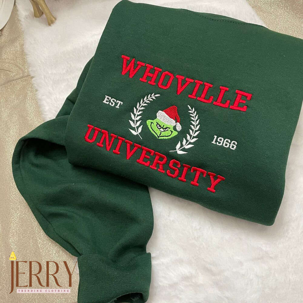 Cozy Whoville University Est 1966 Embroidered Sweatshirt – Grinch Christmas Collection