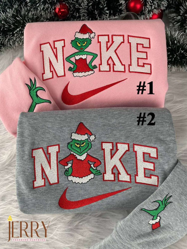 Grinch Couple Christmas Nike Embroidered Sweatshirt: Perfect Christmas Gift for Couples!