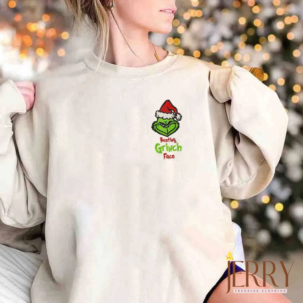 Grinch Embroidered Sweatshirt: Resting Face Christmas Gift