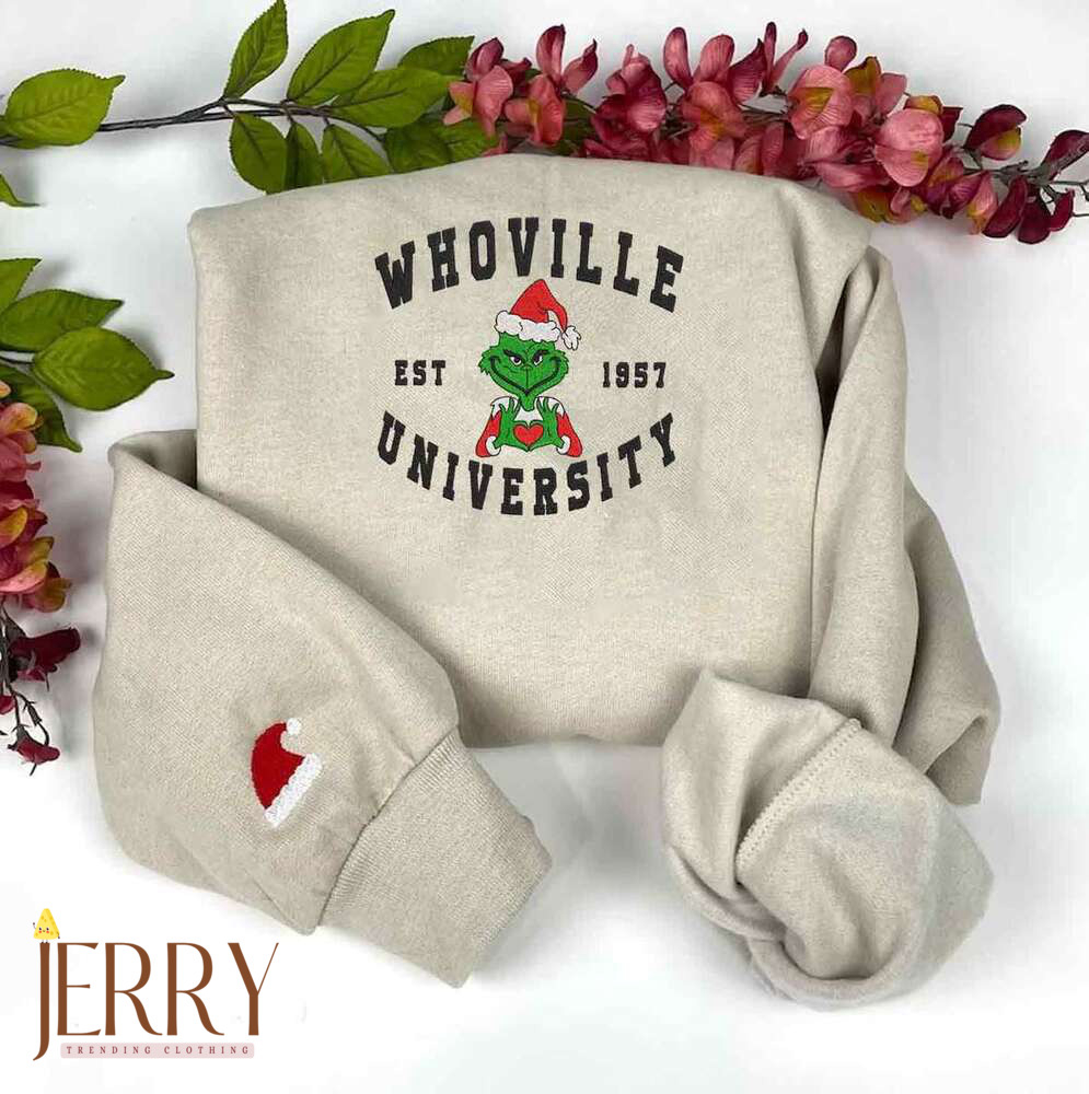 Whoville Christmas Embroidered Sweatshirt Grinch University Design