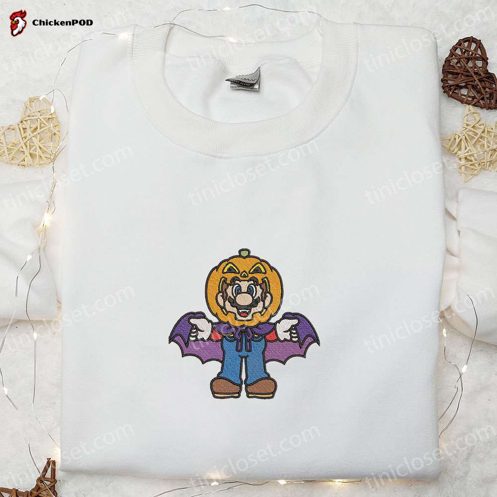 Spooky Halloween Mario Pumpkin Embroidered Shirt Hoodie & Sweatshirt – Funny Cute & Stylish Halloween Apparel