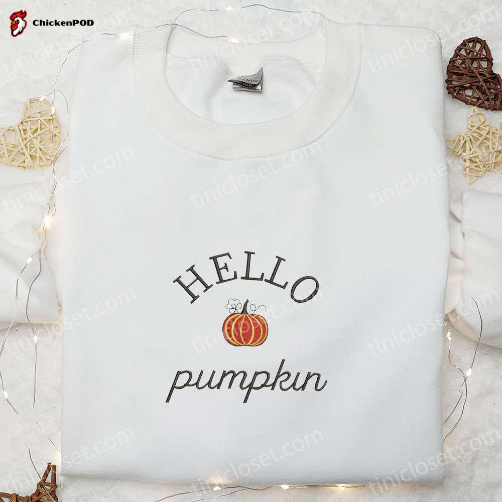 Hello Pumpkin Embroidered Sweatshirt & Hoodie: Best Halloween Gifts