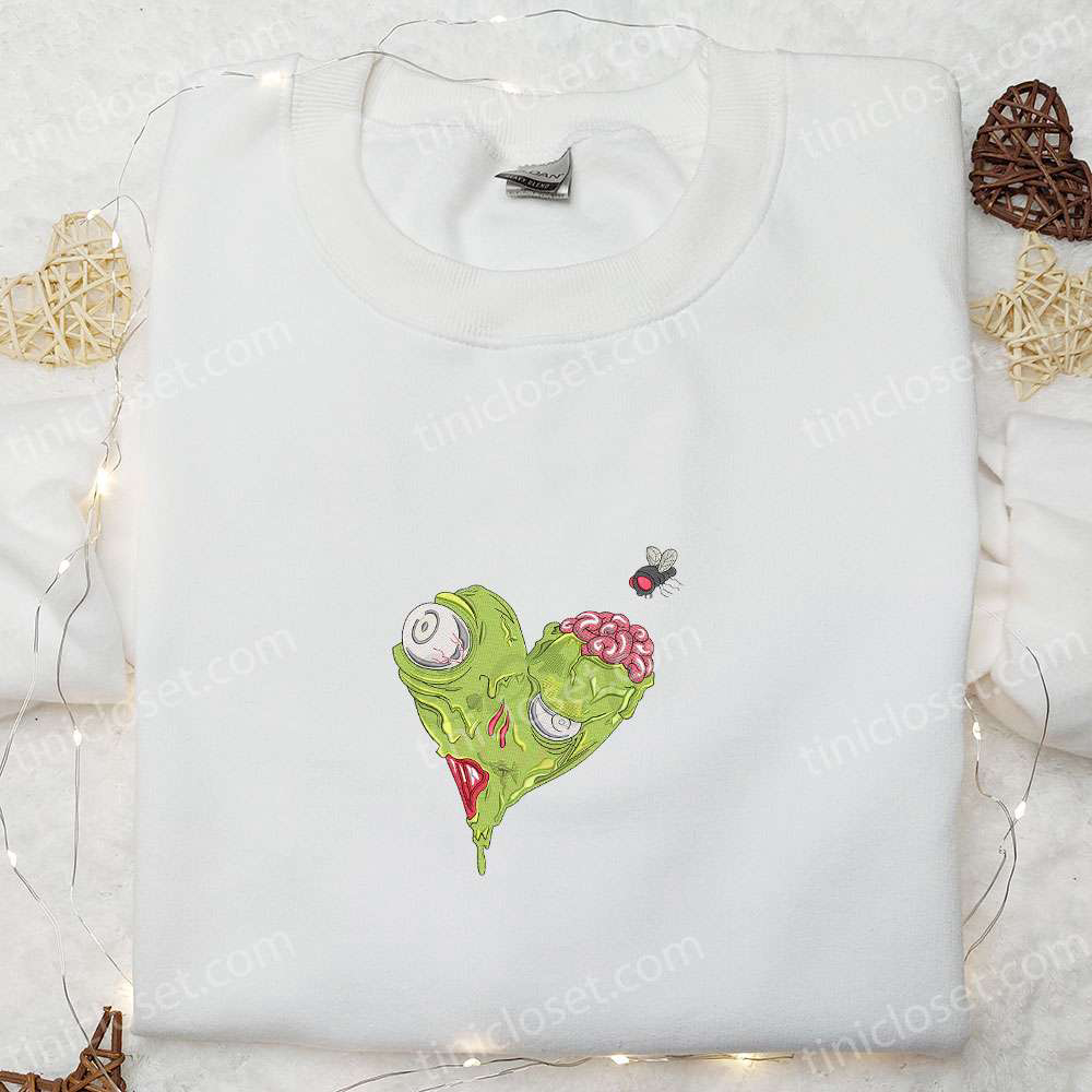 Spook-tacular Horror Zombie Heart Sweatshirt Hoodie & T-shirt: Halloween Embroidered Delights!