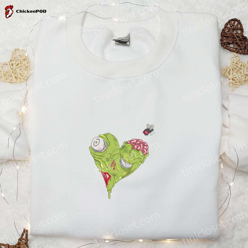 Spook-tacular Horror Zombie Heart Sweatshirt Hoodie & T-shirt: Halloween Embroidered Delights!