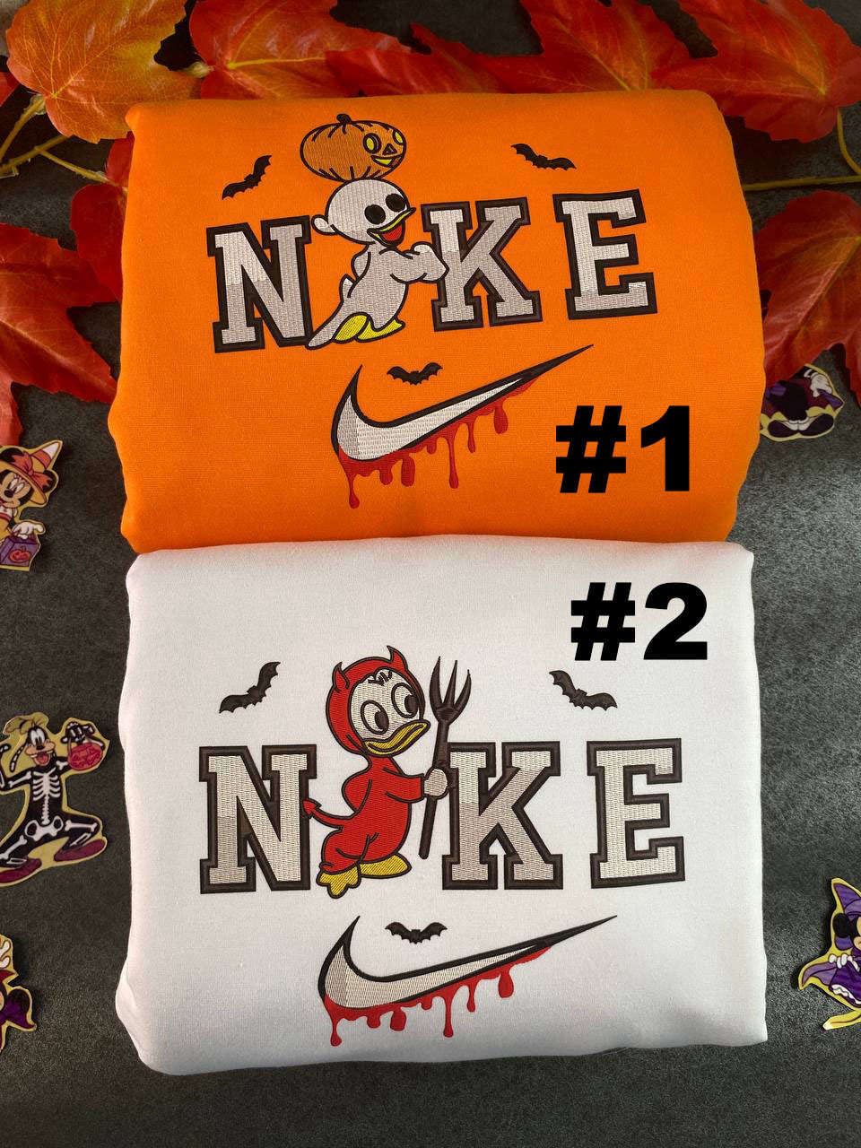 Spooky Disney Nike Sweatshirts: Huey Duck and Louie Duck Embroidered