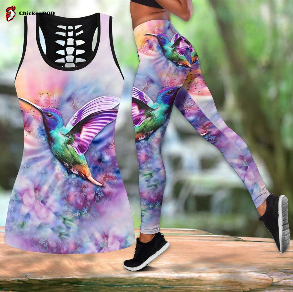 Hummingbird Art Combo Legging Tank Top For Women